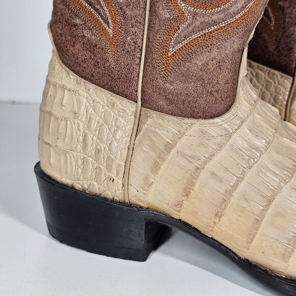 Sedona West Men's Genuine Hornback Caiman Tail Cut Cowboy Boots Tan Brown 6.5D - Picture 7 of 15